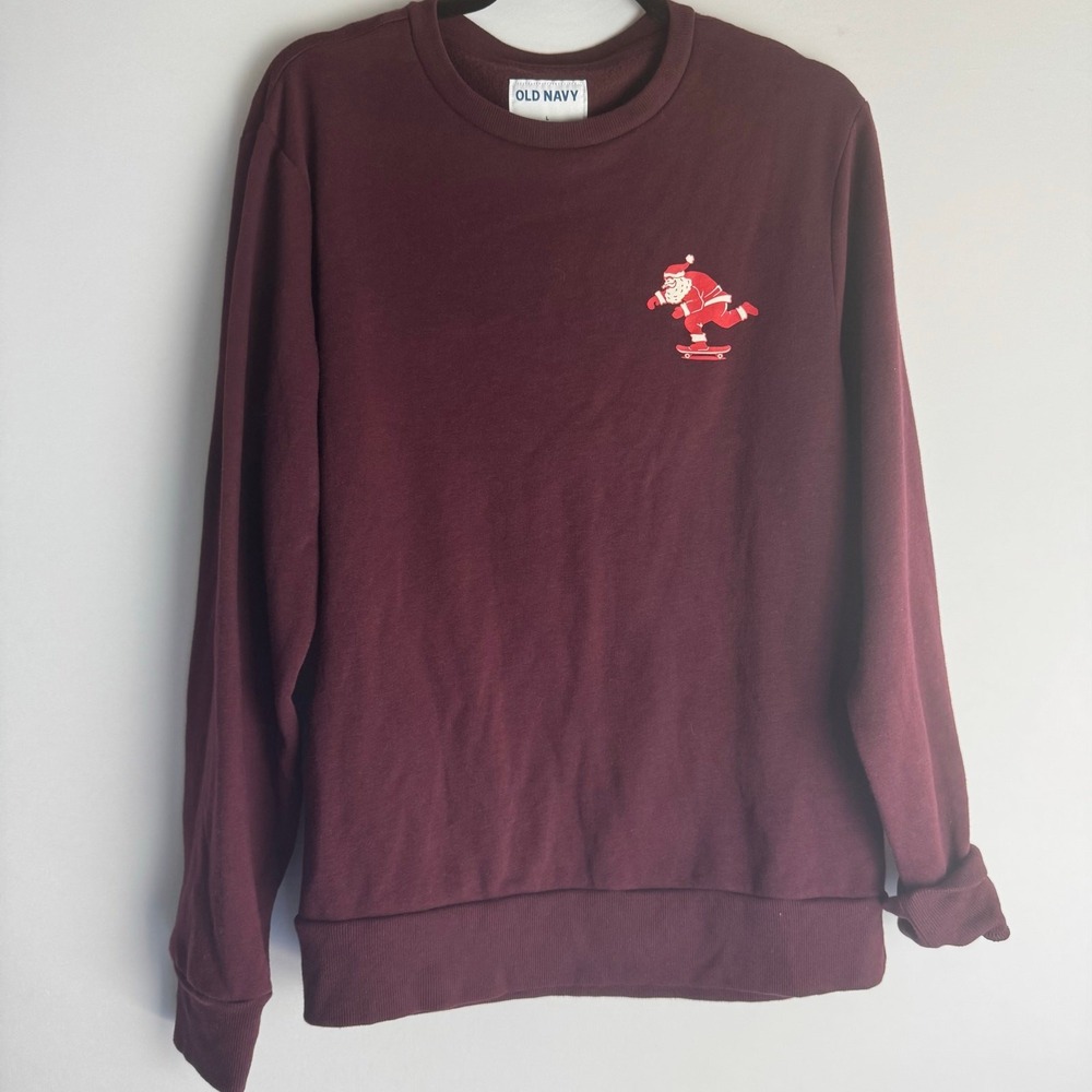 Old Navy Sweatshirt L Burgundy Christmas Ugly Sweater Holiday Fleece Pullover